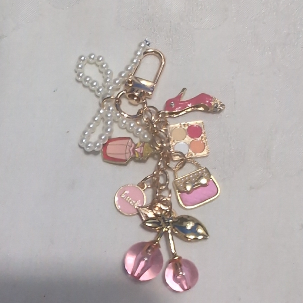 Charming Pink and Gold Bag Charm  With 8 Charms 🔥